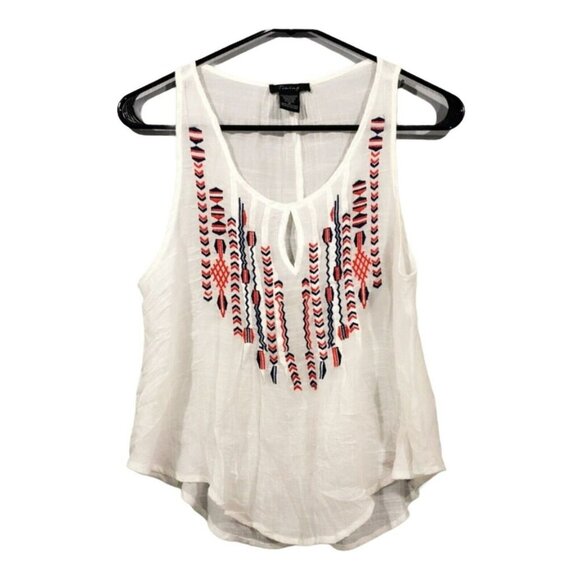 Timing Sleeveless Blouse Tank Top Women Sz M White Embroidery Boho Retro Hippie - Picture 1 of 10